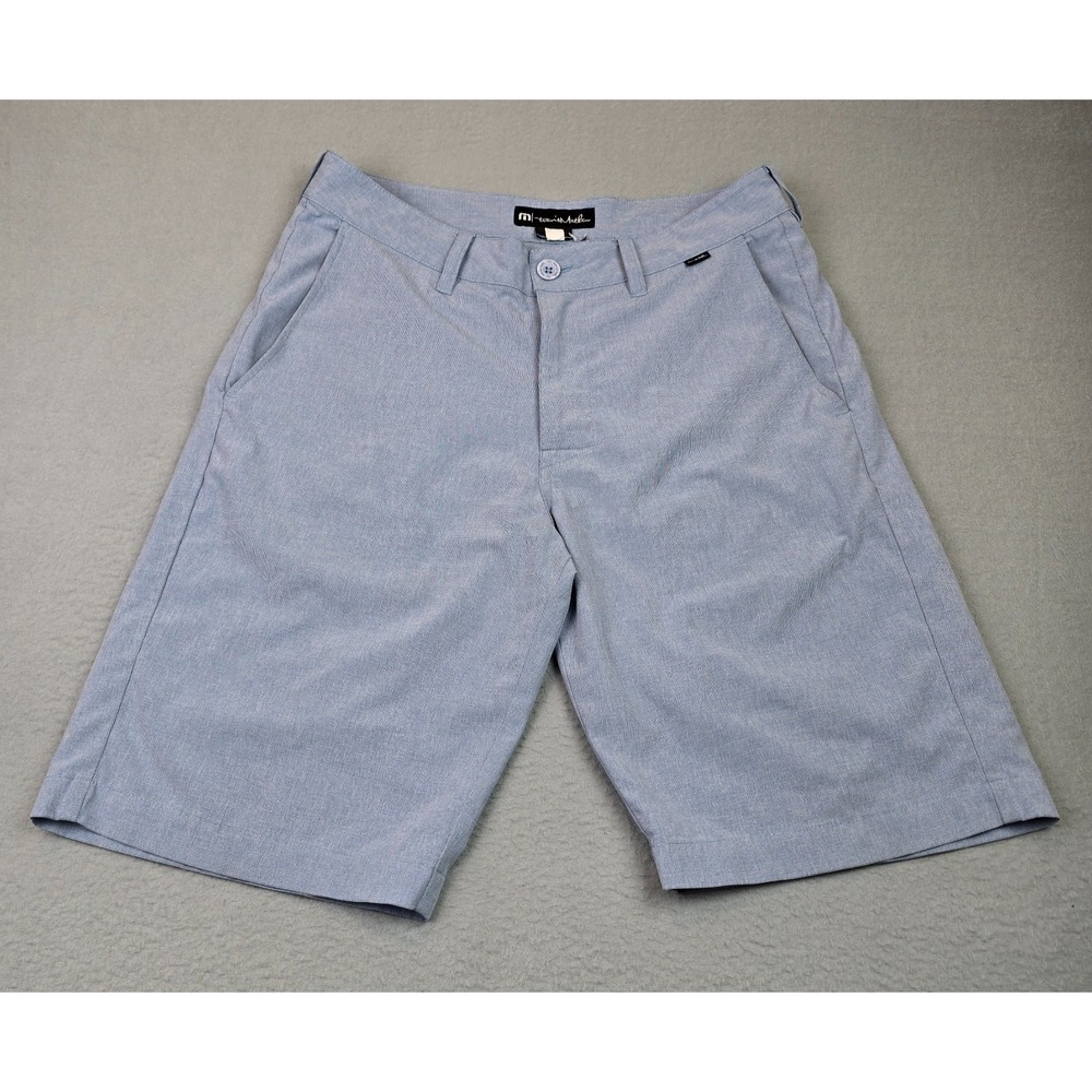 TravisMathew Golf Shorts Men's Size 30 Blue Micro Check Stretch Flat Front